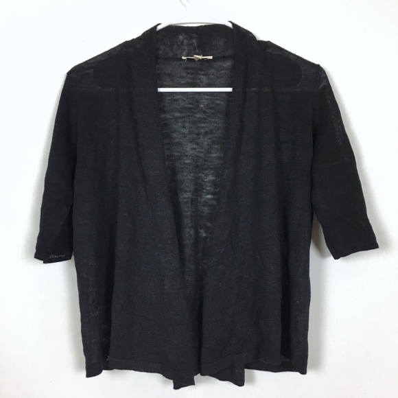 Eileen Fisher Sweaters - Eileen Fisher Black Linen Short Sleeve Cardigan